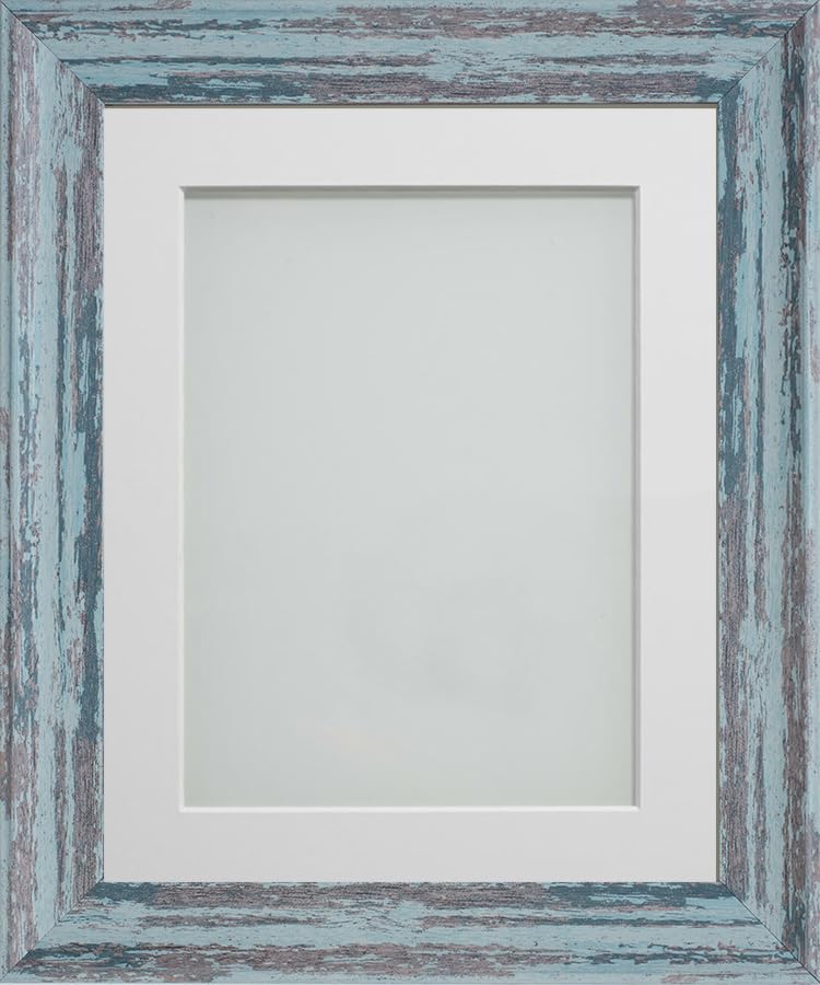 Frame Company Lynton Rustic Blue Photo Frame with Off-White Mount, 14x11 for A4, fitted with perspex