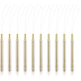 Chinco 10 Pack Wooden Hair Extension Loop Needle Threader Pulling Hook Tool and Bead Device Tool for Hair or Feather Extensions (Loop Tools)