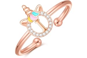 CIVOKINA Dainty Initial Unicorn Rings for Girls Gifts, 14K Gold Plated/Rose Gold/Silver Unicorn Rings for Girls Cute Initial Toddler Ring Hypoallergenic Adjustable Letter Rings for Teen Girls Gifts
