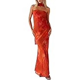 GUCURIN Women Strapless Floral Dress with Sarf Mesh Tube Maxi Dress Summer Cocktail Wedding Guest