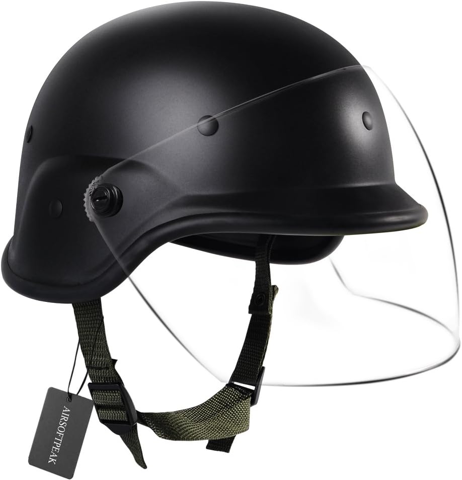 AIRSOFTPEAK Tactical Military Airsoft M88 PASGT Kelver Swat Helmet with Clear Visor, Black : Sports & Outdoors