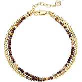 WEARON Gold Beaded Turquoise Bracelets for Women Dainty Stackable Stone Beaded Mixed Layered Link Chain Adjustable 14K Gold Plated Boho Bracelets for Women