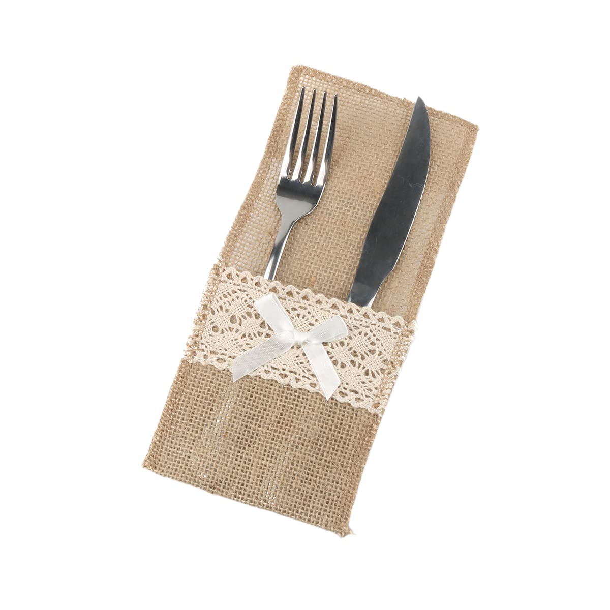 Pack of 24 jute cutlery bags, vintage lace hessian cutlery bags, cutlery holders, hessian wedding decoration, table decoration for wedding, Christmas, christening, rustic party, restaurant, style H