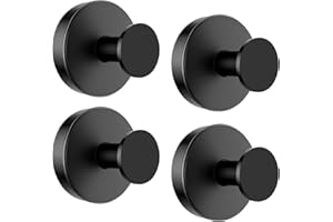 IFORYONLIFE 4pcs Adhesive Suction Cup Hooks, Stainless Steel Bathroom Towel Suction Hooks for Shower Wall Glass Tiles (Black)