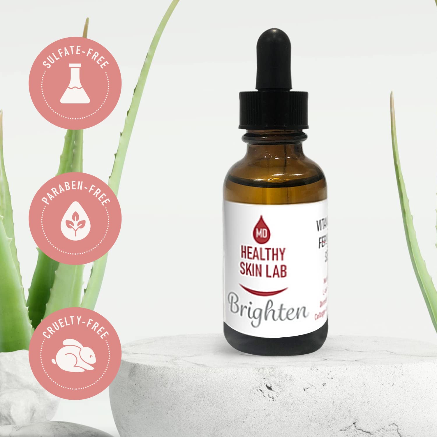 Healthy Skin Lab Brighten Vitamin C Serum, 15% Pure L-Ascorbic Acid, CE Ferulic Acid, Anti-Aging Facial Serum with Moisturizing Hyaluronic Acid & Vitamin E Collagen Boosting Peptides (30ml)
