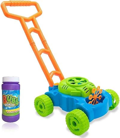 RAM Lawn Bubble Mower Push Along Toy with Bubble Solution 120ml 3 AA Bat