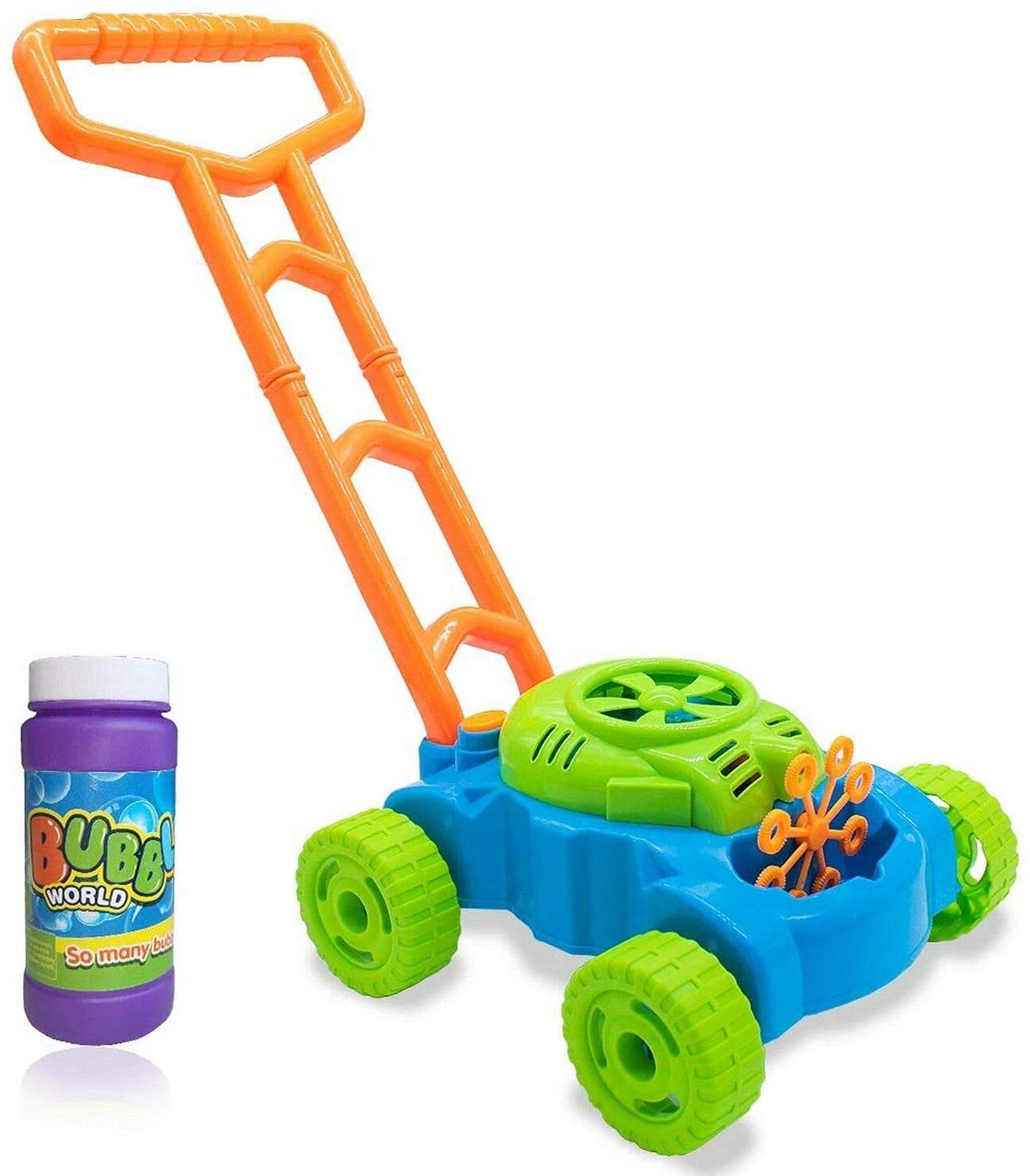 Ram© Lawn Bubble Mower Push Along Toy Lawnmower For Kids And Toddlers With Bubble Machine Soapy Solution Included