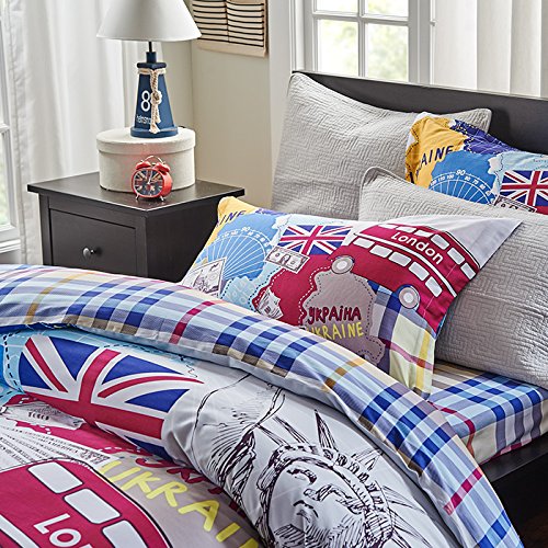 Maketop Big Ben Bus London Themed Cotton Satin Kids Boys Girls