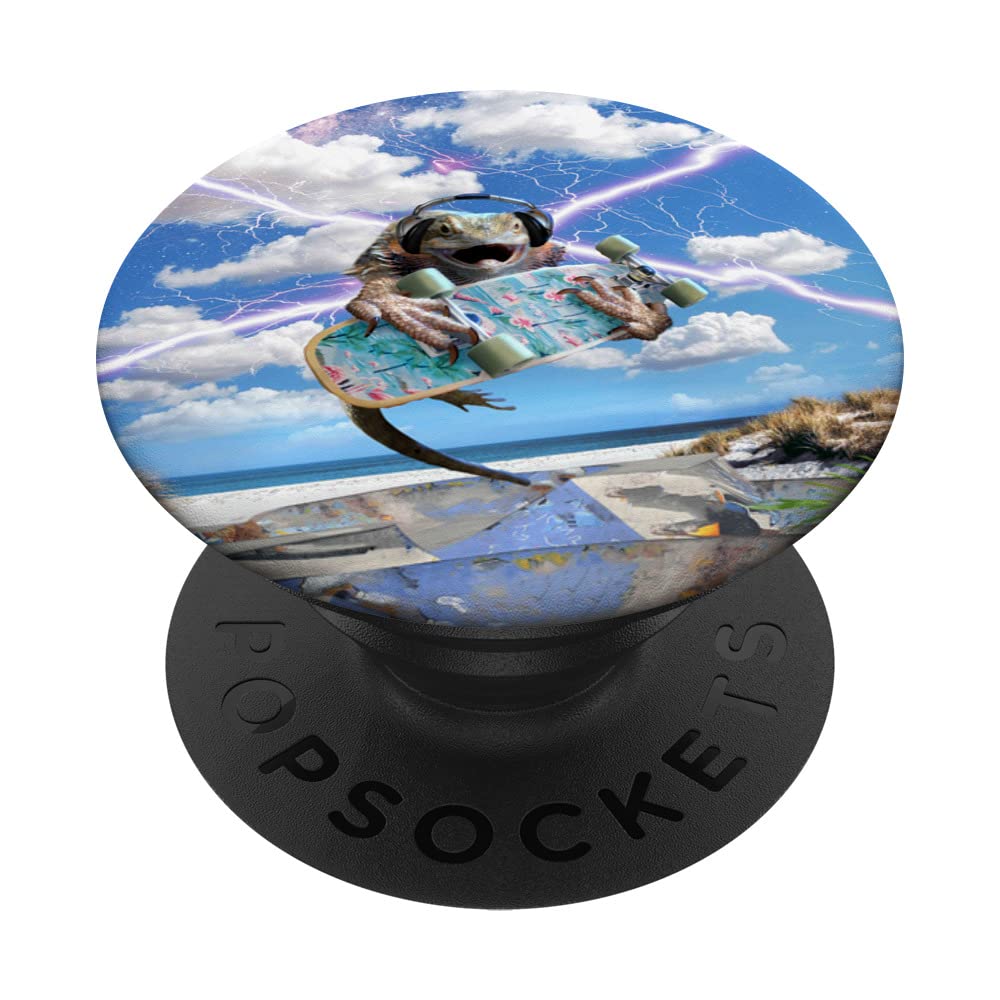 Skateboard Bearded Dragon Lizard Skateboarding PopSockets Swappable PopGrip