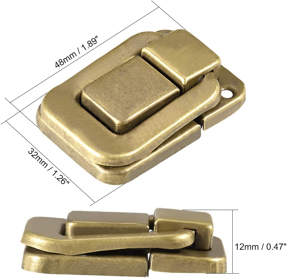 sourcing map Toggle Catch Lock, 48mm Retro Decorative Brass Hasp w Screws for Suitcase Chest Trunk Latch Clasp Pack of 2 - Image 3