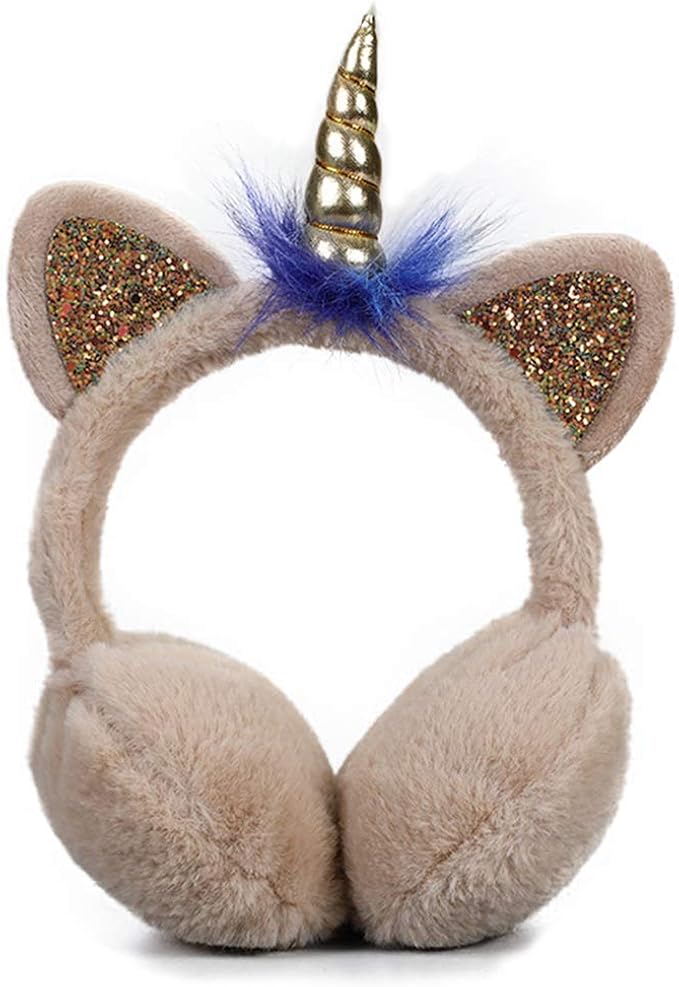 Kids Winter Plush Earmuffs Cartoon Rainbow Ear Warmers Fluffy Cute Cat