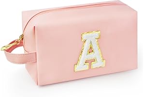WEMVP Personalized Initial Makeup Bag with Handle, Preppy Cosmetic Bag with Inner Zipper Pocket, 8 9 10 11 12 13 14 Years Old Girl, Graduation Gifts for Teen Girls Women Teachers (A, Pink)