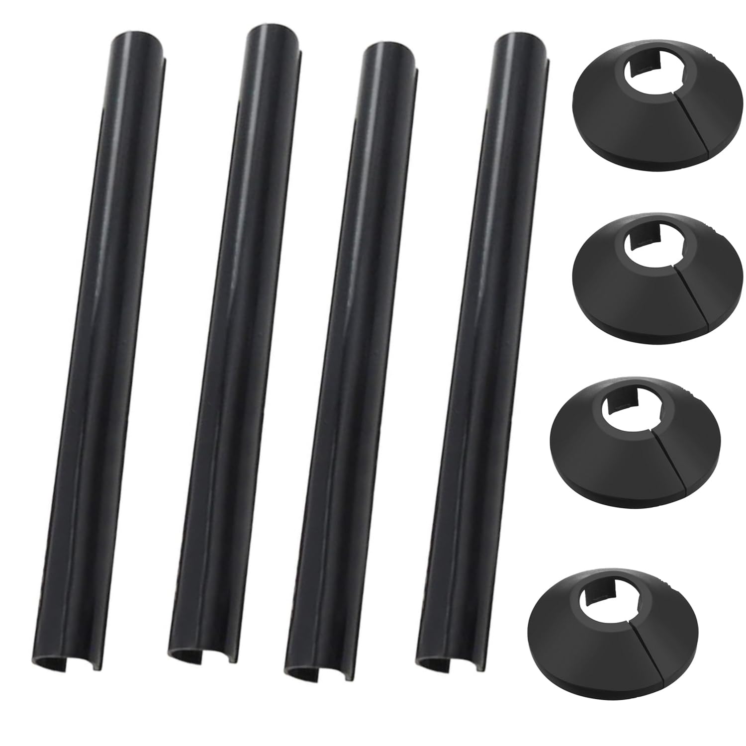 Pack of 4 Black 15mm Radiator Pipe Hole Covers - Durable Plastic Collars & Sleeves, Easy to Install and Remove, Perfect for Finishing and Protecting Exposed Pipe Holes