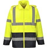 Portwest UH443 Hi-Vis Classic Contrast Waterproof Rain Jacket | Yellow/Black, 6XL, Waterproof, Pack Away Hood, Contrast, High Visibility, Rain Jacket, Safety