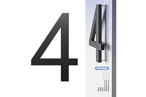 HANPIU House Numbers for Outside Modern Address Numbers - 7 Inch Metal Black House Number 4, 3D Effect Large Floating Door Numbers for Home Street Office