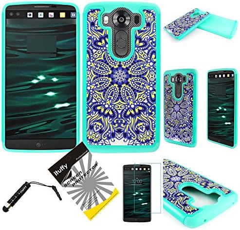 For LG V10 ITUFFY (TM) 3items Combo: Screen Protector + Stylus Pen + Dual Layer Impact Resistance Hybrid Armor Case (Yellow Blue Sun Flower)
