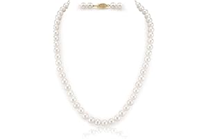 The Pearl Source 14K Gold AAAA Quality White Freshwater Cultured Pearl Necklace for Women - Pearl Gifts for Christmas, Holidays and Anniversary