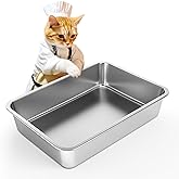 IKITCHEN Stainless Steel Cat Litter Box, Large Metal Litter Pan for Cats, Kitty Litter Box Never Absorbs Odors, Low Side Entry Non Stick, Easy Clean 17.5 x 13.5 x 4 inches