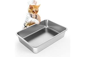 IKITCHEN Stainless Steel Cat Litter Box, Large Metal Litter Pan for Cats, Kitty Litter Box Never Absorbs Odors, Low Side Entry Non Stick, Easy Clean 17.5 x 13.5 x 4 inches