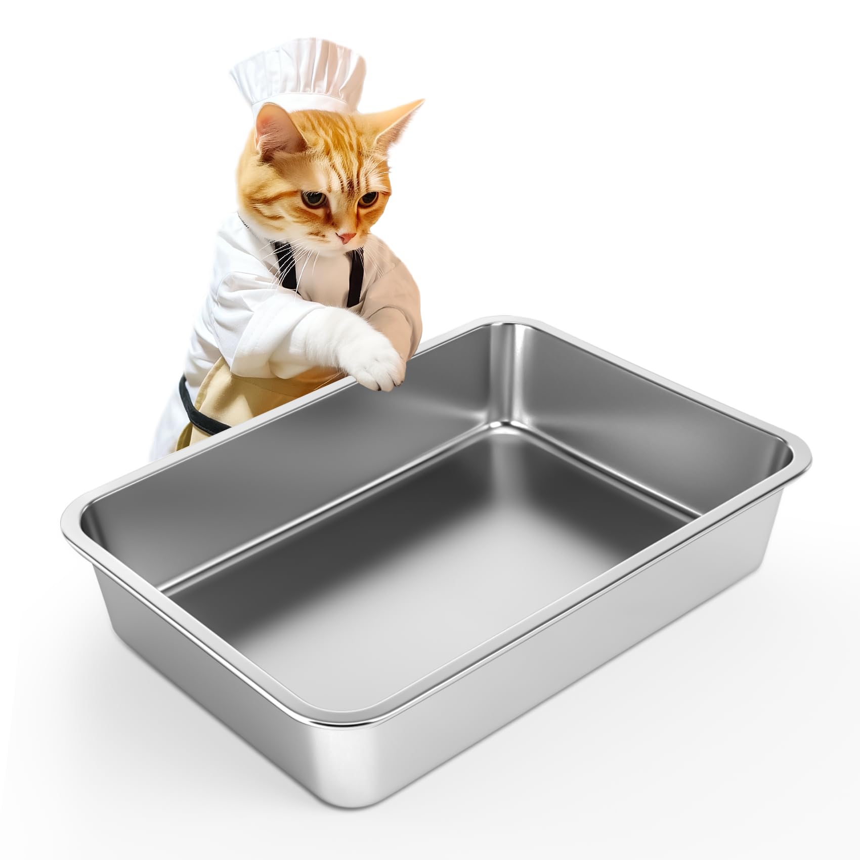 Photo 1 of  **THERE ARE TWO AND THERE IS ONE THAT HAS A SUMI SIDE**USED***IKITCHEN Stainless Steel Cat Litter Box, Large Metal Litter Pan for Cats, Kitty Litter Box Never Absorbs Odors, Low Side Entry Non Stick, Easy Clean 17.5 x 13.5 x 4 inches