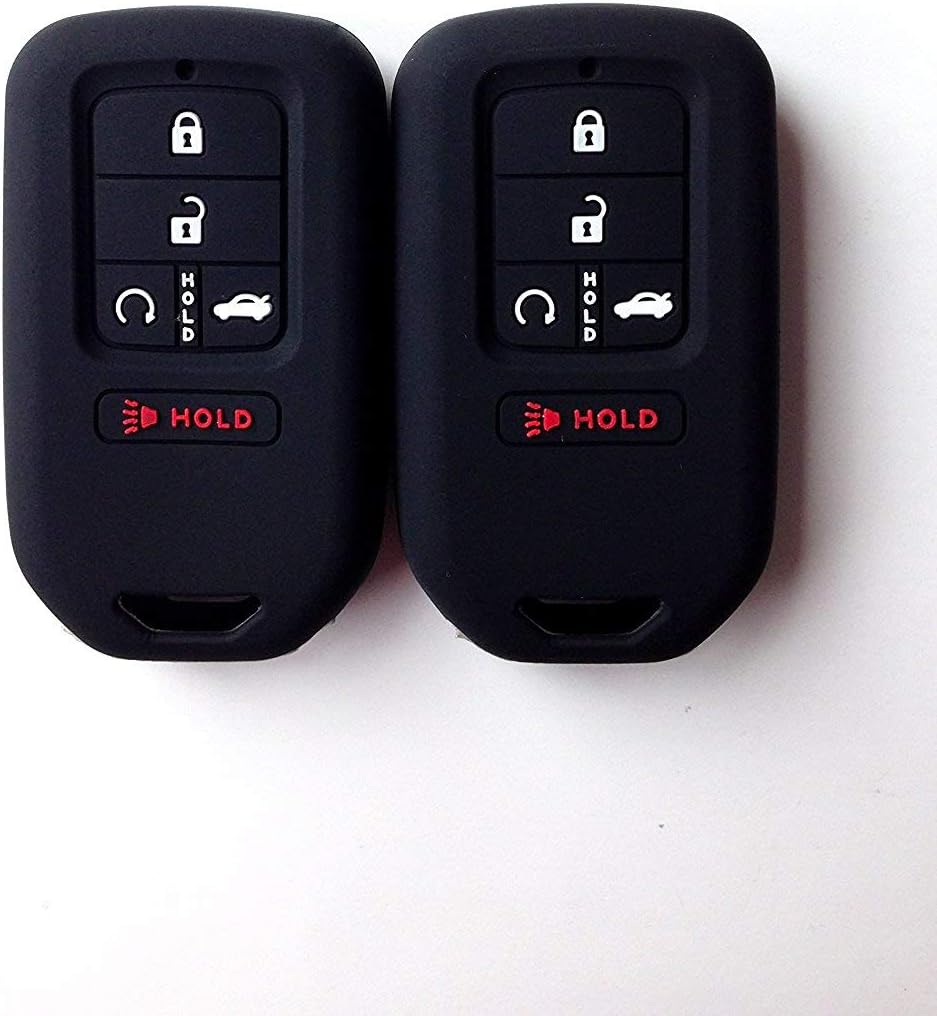 Wonderfulhz 2Pcs Silicone Full Protective Key Fob Remote Cover Case Skin Jacket for A2C81642600 2015 2016 2017 2018 2019 Honda Civic Accord Pilot CR-V 5 Buttons Smart Key (Black Black)