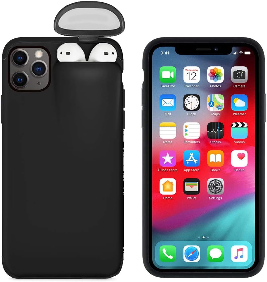 Winhoo iPhone 11 Pro Case, 2 in 1 Anti-Scratch Shockproof Matte PC Protective Case for iPhone 11 Pro 6.1 inch & Apple Airpods 1/AirPods 2 (Black, iPhone 11 Pro)