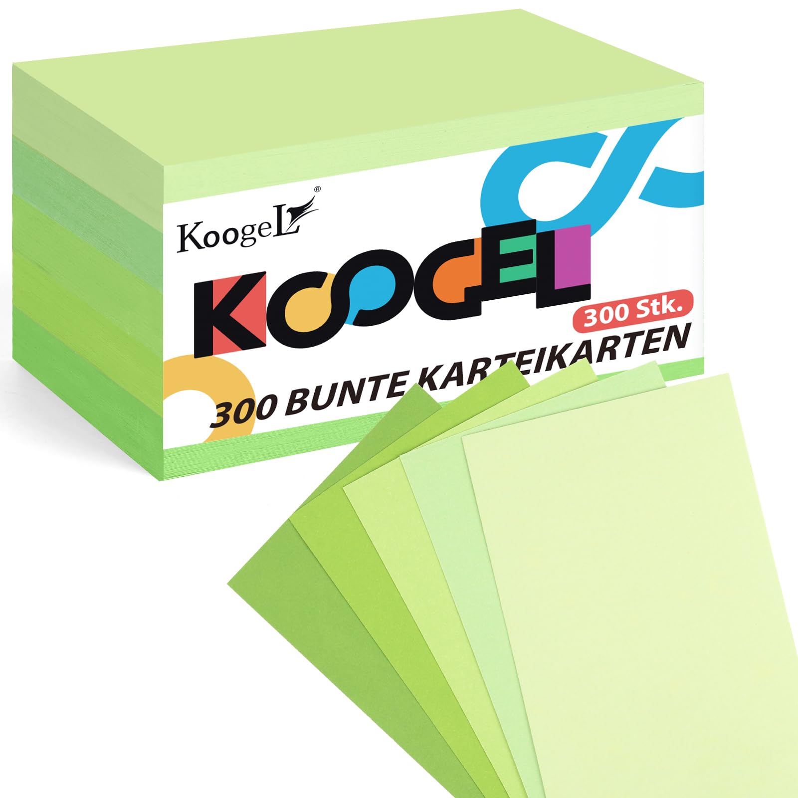 Koogel 300 Blatt Karteikarten, Blanko Karteikarten 12,5 x 7,5 cm Bunte Karteikarten 5 Farben Notizkarten Lernkarten für Schule Lernen Büro Spielkarten