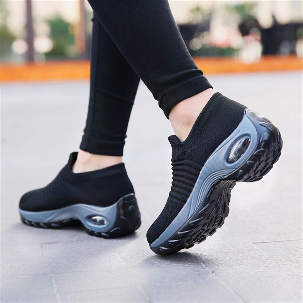 ziitop Walking Shoes Women Slip On Sock Sneakers Ladies Comfort Wedge Platform Loafers Breathable Girl\'s Dance Sneakers Black