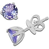 KOKAV 925 Sterling Silver Genuine Tanzanite 6mm Round Martini Stud Earrings