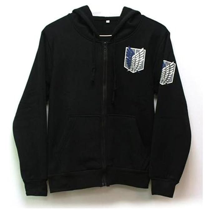 Toy Zany Attack On Titan Survey Corps Logo Schwarz Zip-Up Kapuzen-Sweatshirt