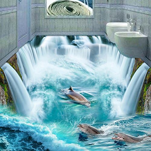 Wallpaper Experten Custom 3D Flooring Mural Wallpaper Stereoscopic Dolphin Waterfall Floor Sticker Painting Bathroom Floor Decor Vinyl Wallpaper 400cmX280cm(157.5 by 110.2 in )