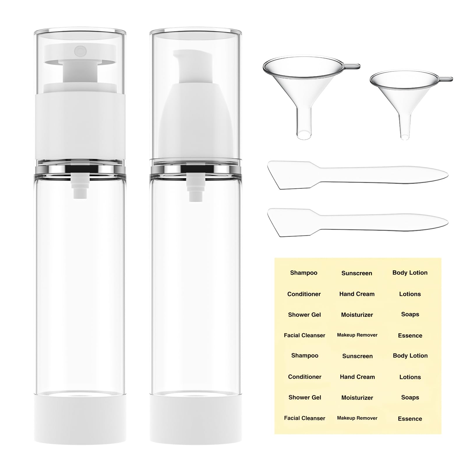 Photo 1 of Acrylic Travel Bottles for Toiletries with Label 1.7 Oz 50ml Empty Refillable Leakproof Travel Bottles Lotion Dispenser for Hand Cream Liquids Makeup Skincare - 2Pack