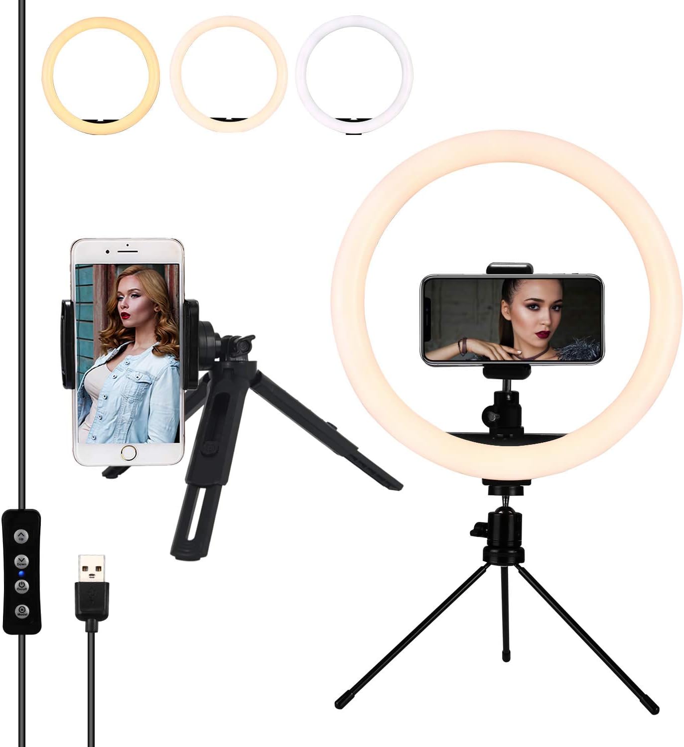12 Inches LED Ring Light with Stand and 2 Cell Phone Holder, Desktop Ring Light Dimmable for YouTube Videos, Live Streaming, Selfie, Vlog, Photography, Makeup, Black, Acrlux