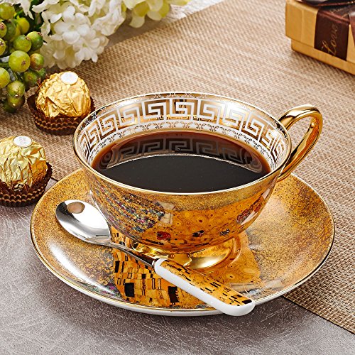 Panbado Bone China 6.8oz Coffee Tea Cup and Saucer Set with Spoon, Set of 3 - Sleeping Beauty - Thumbnail 7