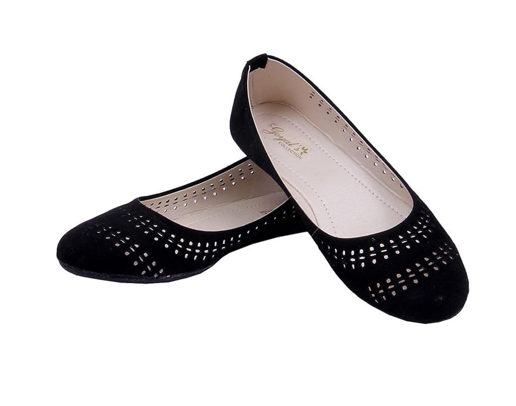 goyal's women's black synthetic punch ballerinas