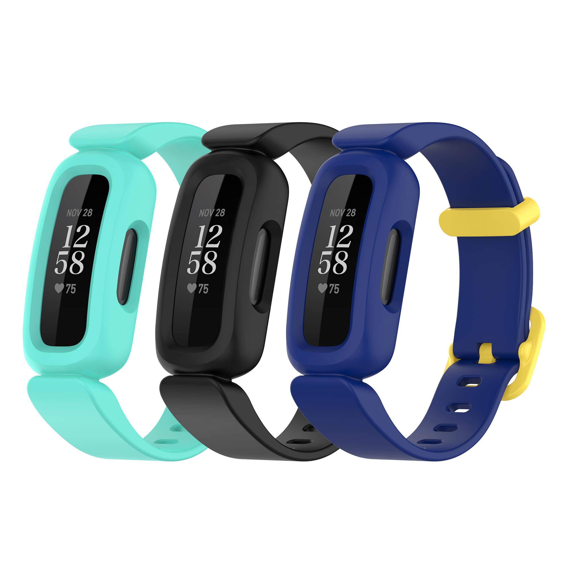 Chofit Straps Compatible with Fitbit Ace 3 Strap, Soft Silicone Replacement Wristband Band Armbands for Kids for Ace 3 Activity Tracker (Black/Blue/Teal)