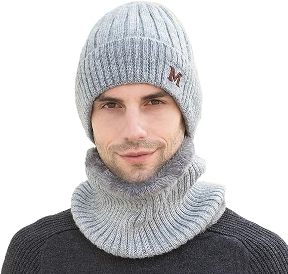 Amazon Monland ファッションメンズウールニットスカーフ ビーニー帽 アウトドアスポーツの暖かさ レジャー冬用の帽子 スカルキャップ ひさしのある帽子 グレー ニット 通販