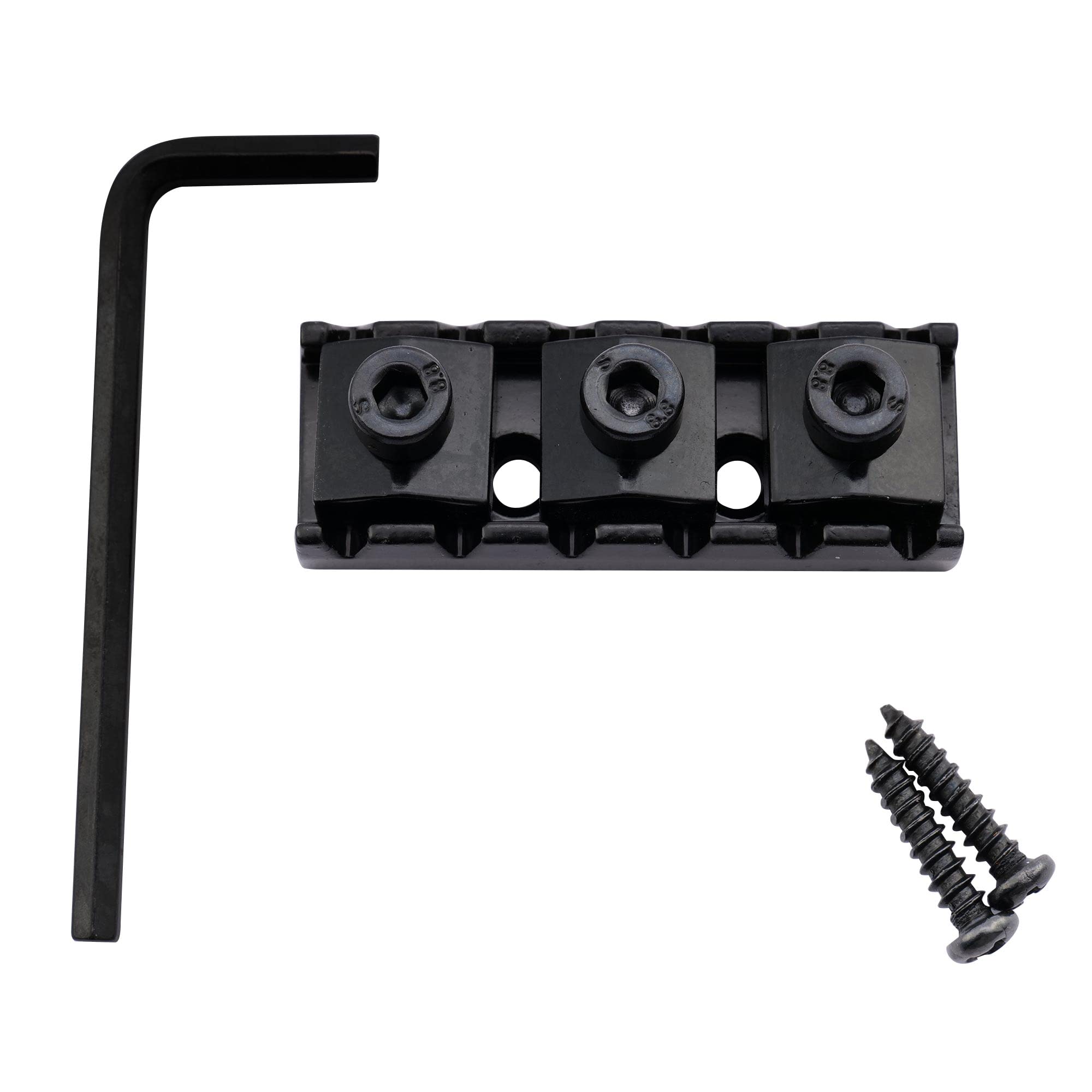 Musiclily 42mm Guitar Locking Nut R2 String Locks for Floyd Rose Style Double Locking Tremolo System Electric Guitar, Black