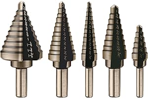 Aleric Step Drill Bit Set - 5 Pcs High Speed Steel Titanium Step Drill Bits, Step Bits for Wood, Plastic, Aluminium, Multiple Size Hole Cutting Drilling Cone Unibit Step Drill Bit for DIY Lovers