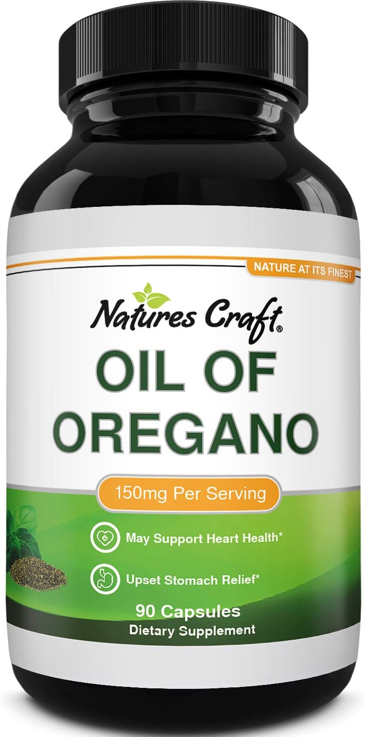 Pure Wild Oregano Oil Capsules - Oil of Oregano Capsules for Immune Support Heart Health and Upset Stomach Relief - Soluble Fiber Antioxidant Supplement Capsule for Bone Health and Energy Boost: Health & Personal Care