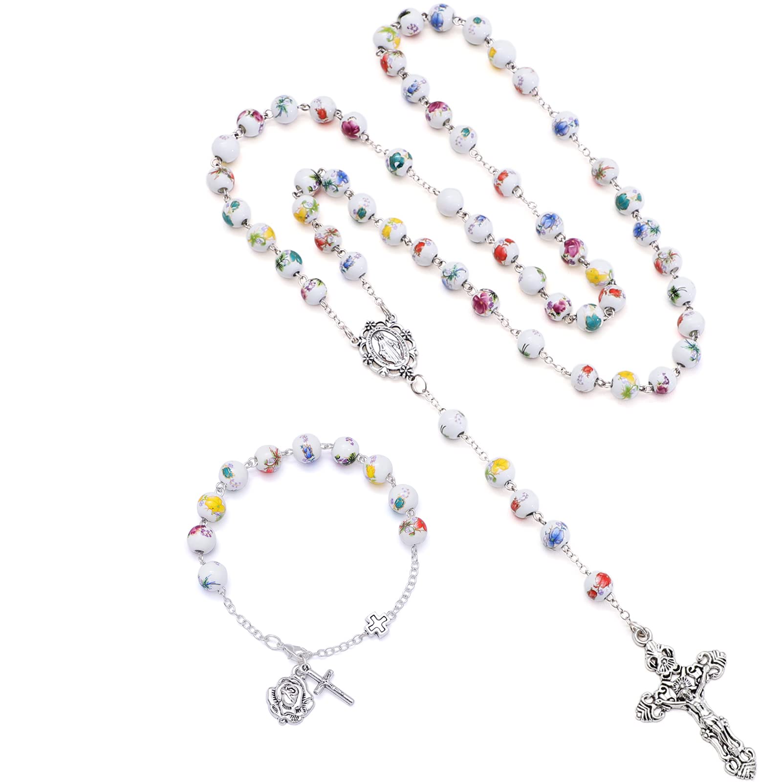 KOMI Rosary Beads Catholic for Women Gemstone Rosary Beads Necklace with Crucifix Cross Crystal Pearl Rosary Rosarios Catolicos Catholic Gifts