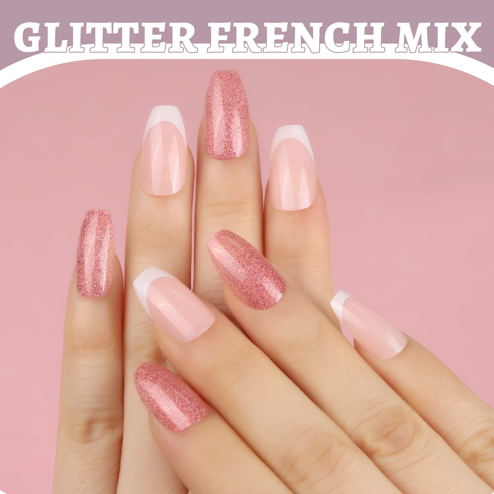 Teenitor Press on Nails,288PCS Matte Press on Nails Medium Length, Acrylic Fake Nails Full Cover, Ballerina Coffin Press on Nails,Glitter Press On False Nails - Image 6