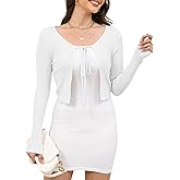 Cardigan Sweaters for Women - Shrug Sweaters Lightweight Cropped Cardigan Tie Front Long Sleeve Rib Knit Bolero