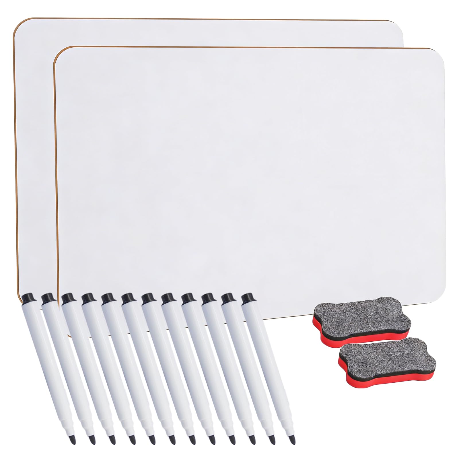 Niksultant 2 Pack Mini Double-Sided Whiteboards with 10 Pens and 2 Erasers, Durable Portable Whiteboards Drawing and Writing, Perfect for Homes and Office