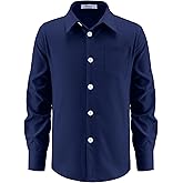 Arshiner Boys Long Sleeve Dress Shirt Button Down Shirt School Uniform Formal Shirt with Chest Pocket Size 5-12 Years