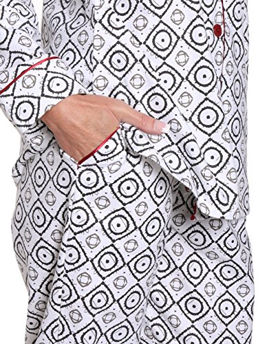Women's Cotton Flannel Pajama Sleepwear Set - Moroccan White-Black - 2XL - Thumbnail 4