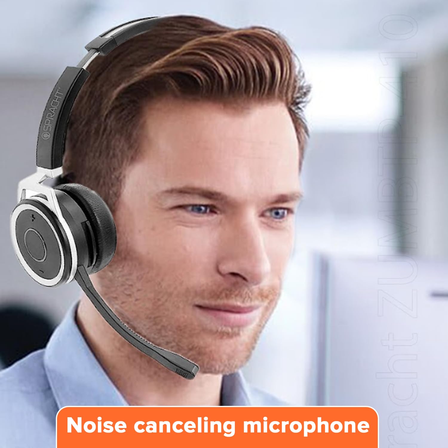 Spracht ZumBT-410 Prestige Bluetooth Headset with Noise-Canceling Microphone | Wireless Headset with Charging Base & USB Dongle for Computer | PC Head Set for Working from Home/Office/Teams/Zoom