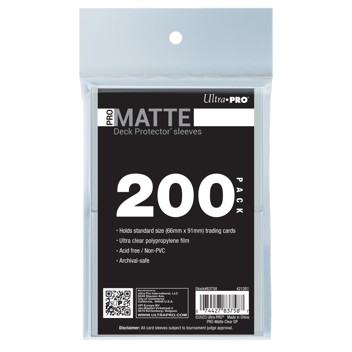 Ultra PRO - 200ct Clear PRO-Matte Standard Card Sleeve Deck Protector, Protect & Store Collectible Cards, Sports Cards, MTG, D&D Cards, Sized to Fit Standard Size Cards, High Clarity Matte Finish