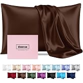 Silk Pillow Cases with Zipper,Soft Mulberry Pillow Case,Brown,Standard,1pc | 20x26 Silk Pillowcase for Hair and Skin,Single Luxury Hypoallergenic Pillow Cover for Women Bed Sleep,Breathable Smooth