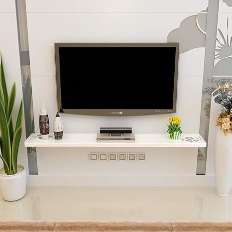 Amazon Co Jp Jinline 壁掛けフローティングフレーム Tvコンソールケーブルボックス ルータ リモコン Dvdプレーヤー ゲームコンソール 衛星テレビボックス 本棚 壁掛けテレビスタンド 100 24cm ホワイト 1625 ホーム キッチン